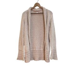 Margaret O’Leary Size S 100% Cotton Cream Oatmeal Open Front Cardigan Sweater